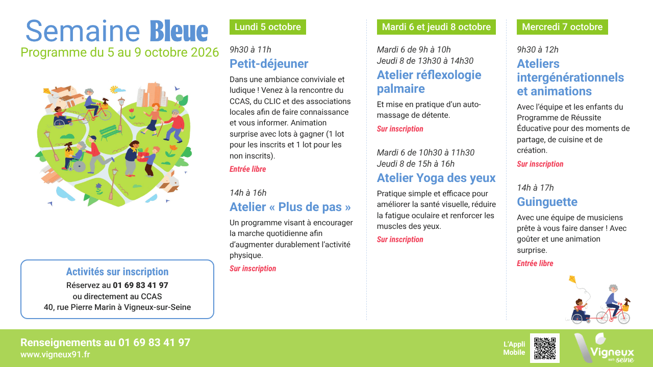 Semaine Bleue 2026 à Vigneux-sur-Seine : le programme